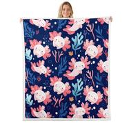 Loussiesd Cartoon Salamander Fleece Throw Blanket Kids Cute Axolotl Sherpa Blanket Plush Fuzzy Double 60x79Inch Kawaii Ocean Sealife Bed Couch Living Room for Room Decor Microfiber Reptile Animal