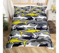Loussiesd Cartoon Shark Comforter Cover Set Shark Illustration Duvet Cover for Kids Boys Underwater Animal Bedding Set Wildlife Bedspread Cover Duvet Cover Double Size