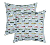 Loussiesd Cartoon Train Pattern Pillow Covers Home Decor Vehicles Truck Car Print Reversible Throw Pillow Covers Train Print Square Cushion Covers Set of 2 for Kids Boys Girls 24x24 Inch