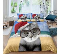 Loussiesd Cat Bedding Set Cute Kitten Print Comforter Cover for Kids Adult Christmas Animal Theme Duvet Cover Xmas Cat Lover's Gift Bedspread Room Decor 3Pcs with 2 Pillowcase King Size