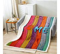 Loussiesd Cat Dog FootFleece Throw Blanket for Bed Sofa 3D Animal Plush Blanketative Colorful Rainbow Wooden Retro Style Sherpa Blanket Warm Fuzzy Blanket Pet Lover's Gift Queen 90x90 Inch