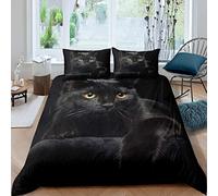 Loussiesd Cat Pet Cats Pattern Bedding Set King Size Cute Kitten Duvet Cover Set for Kids Lightweight Microfiber Bedding Set Mysterious Black Cat Decor