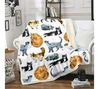Loussiesd Cat Sherpa Blanket Cute Kitten Print Fleece Blanket Pet Cats Pattern Throw Blanket for Couch Chair Sofa Lovely Animal Theme Warm Plush Blanket Ultra Soft Room Decor Single 50"x60"
