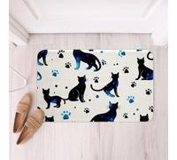 Loussiesd Cat Silhouette Pattern Bathroom Rugs Microfiber 20x32Inch Paw Print Floor Doormats Non-Slip Funny Cat Bathroom Accessories Bath Mats Soft Door Mat