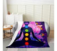 Loussiesd Chakra All Season,Bed Blanket Zen Spiritual Plush Throw Blanket, Boho Mandala Fleece Flannel Fuzzy Blanket for Sofa Lightweight Hippie Mandala Medallion Single 50x60 Inch