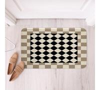 Loussiesd Checkered Bathroom Rugs Microfiber 16x24Inch Beige Brown Plaid Bath Mats Non-Slip Geometric Groovy Aesthetic Bathroom Accessories Grey Floor Doormats Soft Door Mat
