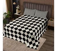 Loussiesd Checkered Bedspread 3 Pieces Double Size Black Gray Plaid Vintage Coverlet Set Soft Cozy Simple Groovy Rhombus Lightweight Bedspread Coverlet for All Season With 2 Pillowcases