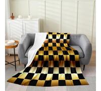 Loussiesd Checkered Flannel Fleece Throw Blanket Modern Geometric Golden Yellow 40x50Inch Cute Neutral Plaid Fleece Throw Blanket for Kids Women Men Vintage Aesthetic Bedroom Decor