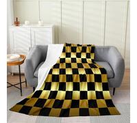 Loussiesd Checkered Fleece Throw Blanket Modern Geometric Golden Yellow Black Flannel Blanket Plush Fuzzy Cute Neutral Plaid for Bed Chair Living Room Vintage Aesthetic Single 50x60Inch Bedroom Decor