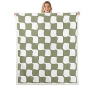 Loussiesd Checkered Grid Sherpa Throw Blanket for Couch Buffalo Plaid Super Soft Cozy Fleece Light Green White Blanket for Winter, Plush Throw Geometric 40x50Inch All Season