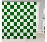 Loussiesd Checkered Retro Shower Curtain Teen Women Men Green White Plaid Bathroom Waterproof Accessories with 12 Hooks 180x240cm Kids Boys Girls Geometric Vintage Modern Room Decor