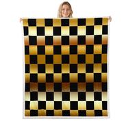 Loussiesd Checkered Sherpa Throw Blanket for Couch Modern Geometric Golden Yellow Super Soft Cozy Fleece Cute Neutral Plaid Blanket for Winter, Plush Throw Vintage Aesthetic Double 60x79Inch
