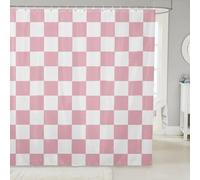 Loussiesd Checkered Shower Curtain Teen Women Men Pink Plaid Bathroom Waterproof Accessories with 12 Hooks 150x180cm Kids Boys Girls Cute Retro Neutral Checkerboard Geometric Vintage Room Decor