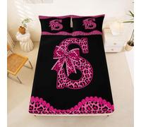 Loussiesd Cheetah Bow Fitted Sheet with 2 Pillowcases King Size Leopard Coquette Bow Bed Sheets Set 16" Deep Pocket Boys Girls Personalized Initial S Bedding Teens Decor Soft Lightweight Microfiber