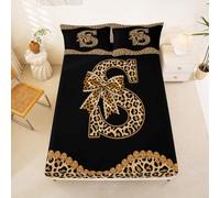 Loussiesd Cheetah Bow Fitted Sheet with 2 Pillowcases King Size Leopard Coquette Bow Bed Sheets Set 16" Deep Pocket Boys Girls Personalized Initial S Bedding Teens Decor Soft Lightweight Microfiber