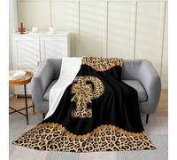 Loussiesd Cheetah Bow Flannel Fleece Throw Blanket Leopard Coquette Bow Single 50x60Inch Personalized Initial P Fleece Throw Blanket for Kids Women Men for Bed Couch Chair Living Room Bedroom Decor