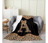 Loussiesd Cheetah Bow Plush Throw Blanket Leopard Coquette Bow Flannel Blanket Double 60x79Inch Personalized Initial A All Season Brown Black Modern Fashion for Couch Bed Sofa Bedroom Decor
