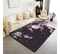 Loussiesd Cherry Blossoms Area Rug Japanese Style Living Room Rugs Sakura Flower Decorative Carpet Floral Botanical Indoor Floor Mat Sunset Pink Black Accent Rug 100 * 150cm