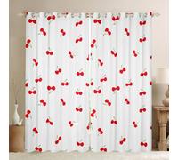 Loussiesd Cherry Window Drapes Treatments Red Cherry Print Curtains for Kids Boys Girls Cute Flower Floral Window Drapes White Red Fruit Window Treatments W52*L90 Blackout