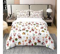 Loussiesd Christmas 100% Cotton Duvet Cover Single Size Kids Xmas Theme Comforter Cover Set Snowflake Bedding Cotton Duvet Cover Set Santa Claus Bedspread Cover