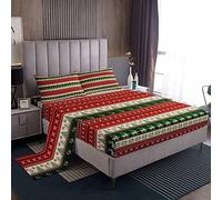 Loussiesd Christmas Bed Sheets Set Boys Exotic Ethnic Style Sheet Set For Kids Teens Ultra Soft Winter Deer Sheets with Deep Pocket Fitted Sheet Xmas Theme Bedding Set King Size