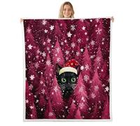 Loussiesd Christmas Cat Sherpa Throw Blanket for Couch Funny Black Cat Super Soft Cozy Fleece Xmas Tree Blanket for Winter, Plush Throw Pink Snowflake Baby 30x40Inch All Season