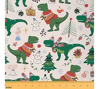 Loussiesd Christmas Fabric by The Yard, Cartoon Dinosaur Christmas Tree Upholstery Fabric for Chairs, Cute Snowflake Snowman Winter Xmas Theme Decora Waterproof Outdoor, 1 Yard (L92*W150cm)