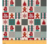 Loussiesd Christmas Fabric by The Yard, Geometric Plaid Gingerbread Man Upholstery Fabric for Chairs, Christmas Tree Snowflake Exotic Ethnic Style Decora Waterproof Outdoor, 1 Yard (L92*W150cm)