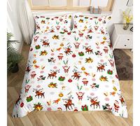 Loussiesd Christmas Kids Bedding Set Cute Snowman Santa Claus Comforter Sett Boys Girls Cute Reindeer Bed Set Christmas Bells Cartoon Design Bedroom Collection 3Pcs King Size
