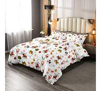 Loussiesd Christmas Kids Bedding Set Cute Snowman Santa Claus Down Duvet Boys Girls Cute Reindeer Down Duvet Christmas Bells Cartoon Design Bedroom Collection 3Pcs King Size