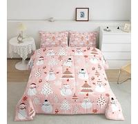 Loussiesd Christmas Kids Comforter Set Cartoon Snowman Bedding Set for Boys Girls Christmas Tree Decor Comforter Pink Dots Xmas Theme Down Duvet Bedroom Comforter Inner Fill 3Pcs King Size