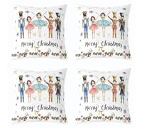 Loussiesd Christmas Nutcracker Pillow Covers Home Decor 40x40cm Xmas Cartoon Nutcracker Reversible Throw Pillow Covers for Children Ballet Square Cushion Covers Set of 4 Set Soldier Prince Fairy