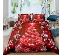 Loussiesd Christmas Tree Bedding Set for Kids Boys Girls Luxury Chic Xmas Theme Duvet Cover Set Women Glitter Snowflake Star Comforter Cover Set Microfiber Red Room Decor Single Size