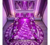Loussiesd Christmas Tree Duvet Cover Purple Xmas Theme Bedding Set Chic Winter Snowflake Comforter Cover for Girls Kids Daughter Bedroom Decor Girly Glitter Bedspread Cover King 3Pcs