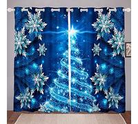 Loussiesd Christmas Tree Window Treatments Blue Xmas Theme Curtains Chic Winter Snowflake Window Drapes for Girls Daughter Bedroom Decor Girly Glitter Grommet Top W46*L72