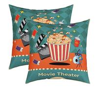 Loussiesd Cinema Popcorn Reversible Throw Pillow Covers Movie Theater Decor Pillow Covers Home Decor for Kids Adults Movie Night Square Cushion Covers Set of 2 Home Theater 18x18 Inch