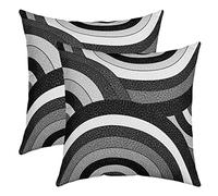 Loussiesd Circle Geometry Pillow Covers Home Decor Set Black Grey White Stripe Line Reversible Throw Pillow Covers for Modern Art Square Cushion Covers Set of 2 Set Abstract Art 18x18 Inch