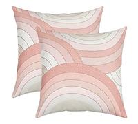 Loussiesd Circle Pillow Covers Home Decor Set Pink White Stripe Line Reversible Throw Pillow Covers for Modern Art Square Cushion Covers Set of 2 Set Abstract Art 20x20 Inch