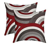 Loussiesd Circle Pillow Covers Home Decor Set Red Grey White Stripe Line Reversible Throw Pillow Covers for Modern Art Square Cushion Covers Set of 2 Set Abstract Art 18x18 Inch