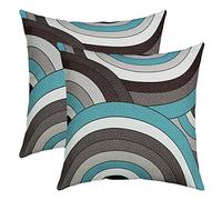 Loussiesd Circle Pillow Covers Home Decor Set Teal Grey White Stripe Line Reversible Throw Pillow Covers for Modern Art Square Cushion Covers Set of 2 Set Abstract Art 22x22 Inch