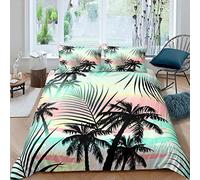 Loussiesd Coconut Palm Tree Bedding Set Hawaii Comforter Cover Rainbow Duvet Cover Tropical Leave Decor Quilt Cover For Kids Boys Girls Teens 1 Duvet Cover With 2 Pillow Cases Double Size
