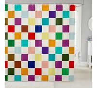 Loussiesd Colorful Checkered Retro Shower Curtain Kids Boys Girls Modern Geometric Cute Bathroom Waterproof Accessories with 12 Hooks 180x180cm Beige Colorful Vintage Room Decor