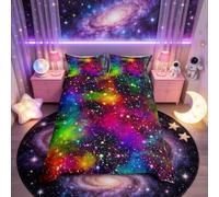 Loussiesd Colorful Galaxy Bedding Set Muilt Color Outer Space Duvet Cover Universe Starry Sky Rainbow Nebula Comforter Cover Kids Boys Girls Quilt Cover Bedroom Collection 2Pcs Single Size