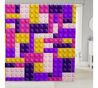 Loussiesd Colorful Toy Shower Curtain Teen Women Men Funny Building Blocks Decor Bathroom Waterproof Accessories with 12 Hooks 180x180cm Kids Boys Purple Yellow Geometric Brick Cute Games Room Decor