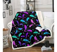 Loussiesd Colourful Bats Fleece Throw Blanket for Bed Sofa Animal Plush Blanket Galaxy Lightweight Warm Fuzzy Blanket Double 60x79 Inch