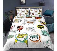 Loussiesd Comics Stle Duvet Cover Set,Super Old Fashioned Hero Inspired Artwork Retro Fictional Effects Cartoon Motifs, Decorative 3 Piece Bedding Set with 2 Pillow Shams,Double Size, Pale Green