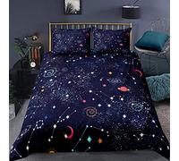 Loussiesd Constellation Comforter Cover Single Size Planets Themed Duvet Cover Set Star Galaxies Bedding Set with 1 Pillowcases Soft Microfiber Zipper Decorative Space Blue Bedspread Cover 2 Piece