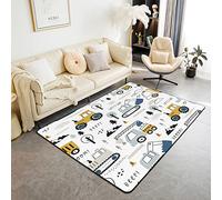 Loussiesd Construction Area Rug,Cartoon Equipment Trucks Decorative Carpet,Car Excavator Tractor Vehicles White Indoor Floor Mat, 100 * 150cm