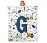 Loussiesd Construction Sherpa Throw Blanket for Couch Equipment Trucks Super Soft Cozy Fleece Excavator Tractor Blanket for Winter, Plush Throw Letter G Print Baby 30x40Inch All Season