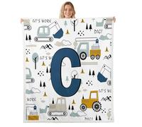 Loussiesd Construction Sherpa Throw Blanket for Couch Equipment Trucks Super Soft Cozy Fleece Excavator Tractor Blanket for Winter, Plush Throw Letter C Print Baby 30x40Inch All Season